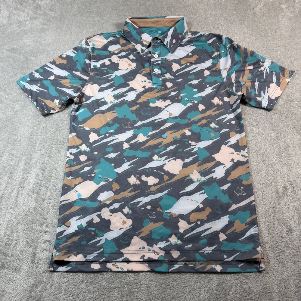 Oahu Golf Apparel Polo Shirt Mens XS Blue‎ Camo Performance Short Sleeve